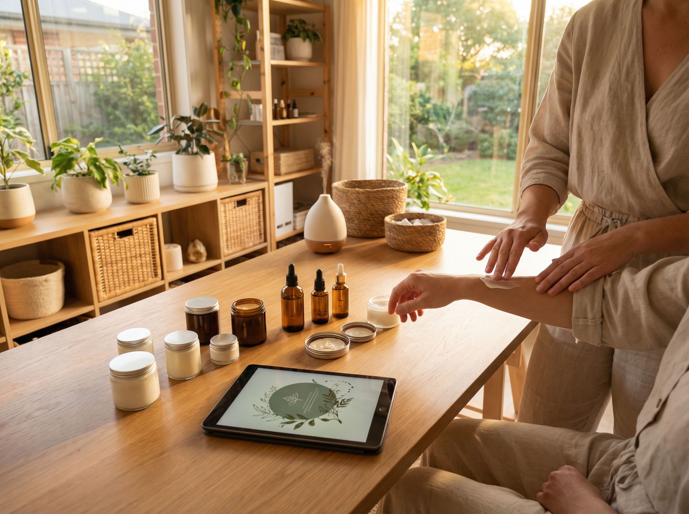 services-01 Elegant flat lay of Laneige skincare bottles and accessories with pink tones.